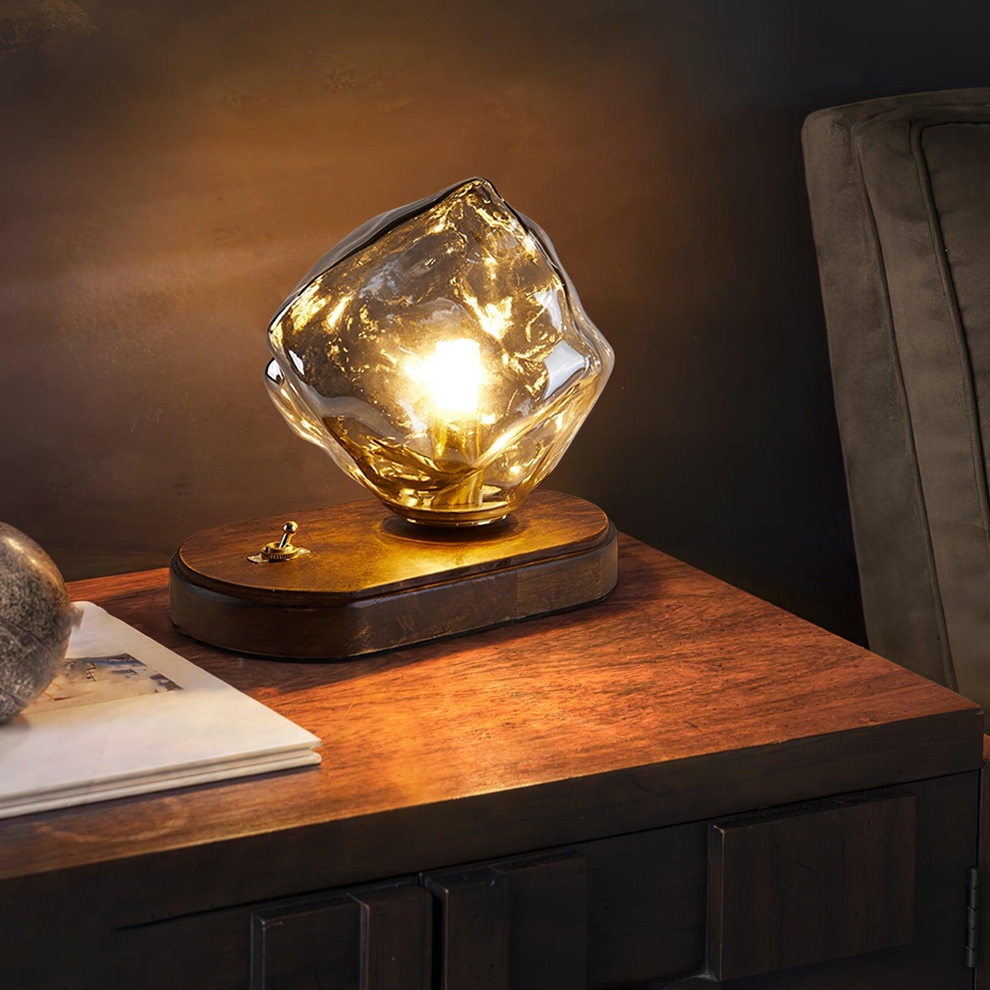 Skorter | Glass Block Table Lamp | Modern Design with Clear Glass | Ideal for Living Room & Bedroom Lighting