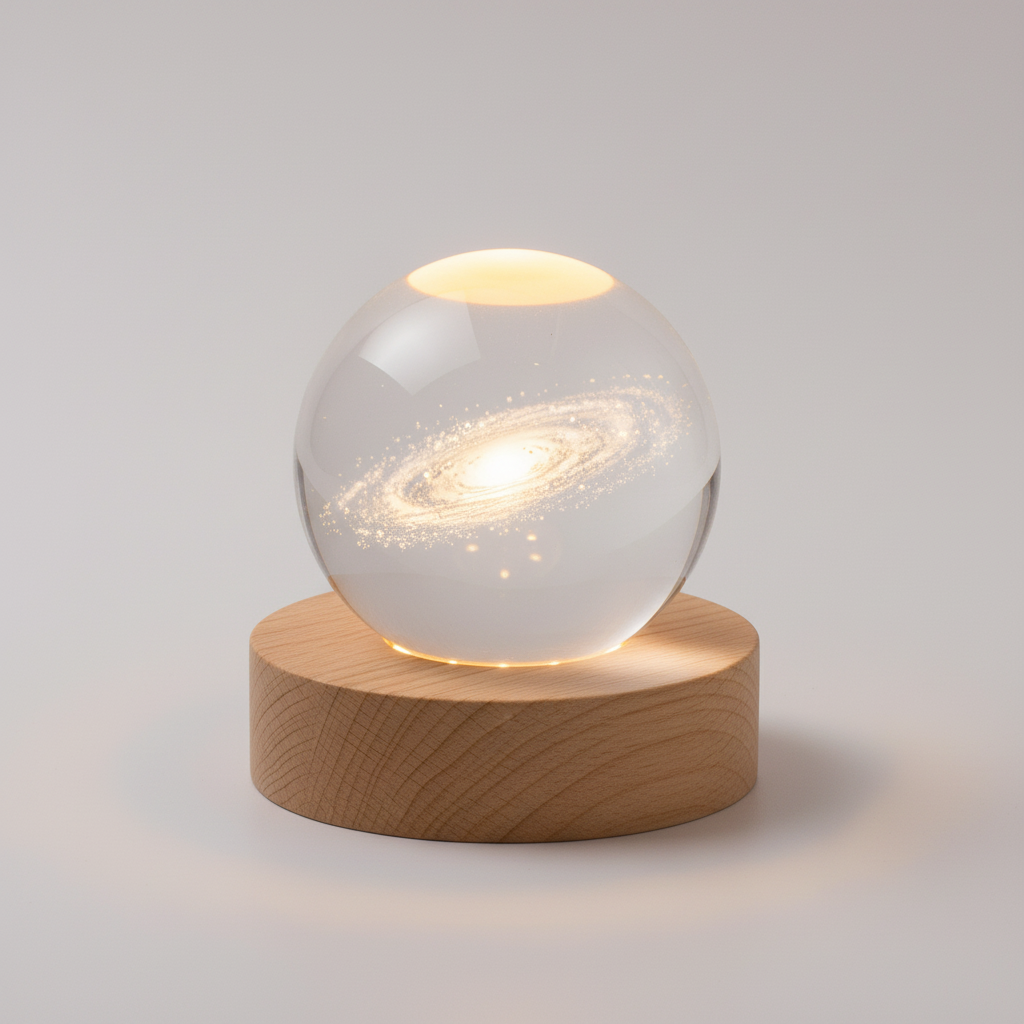 Skorter | AstroGlobe 3D Lamp – Spherical Wooden Table Lamp with Warm LED Light and Planet Design