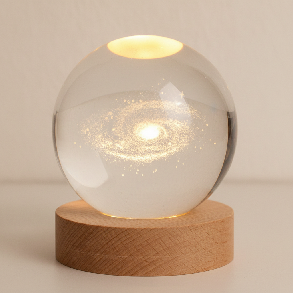 Skorter | AstroGlobe 3D Lamp – Spherical Wooden Table Lamp with Warm LED Light and Planet Design