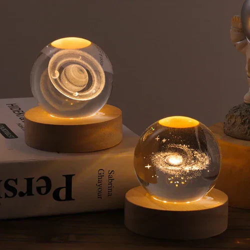 Skorter | AstroGlobe 3D Lamp – Spherical Wooden Table Lamp with Warm LED Light and Planet Design