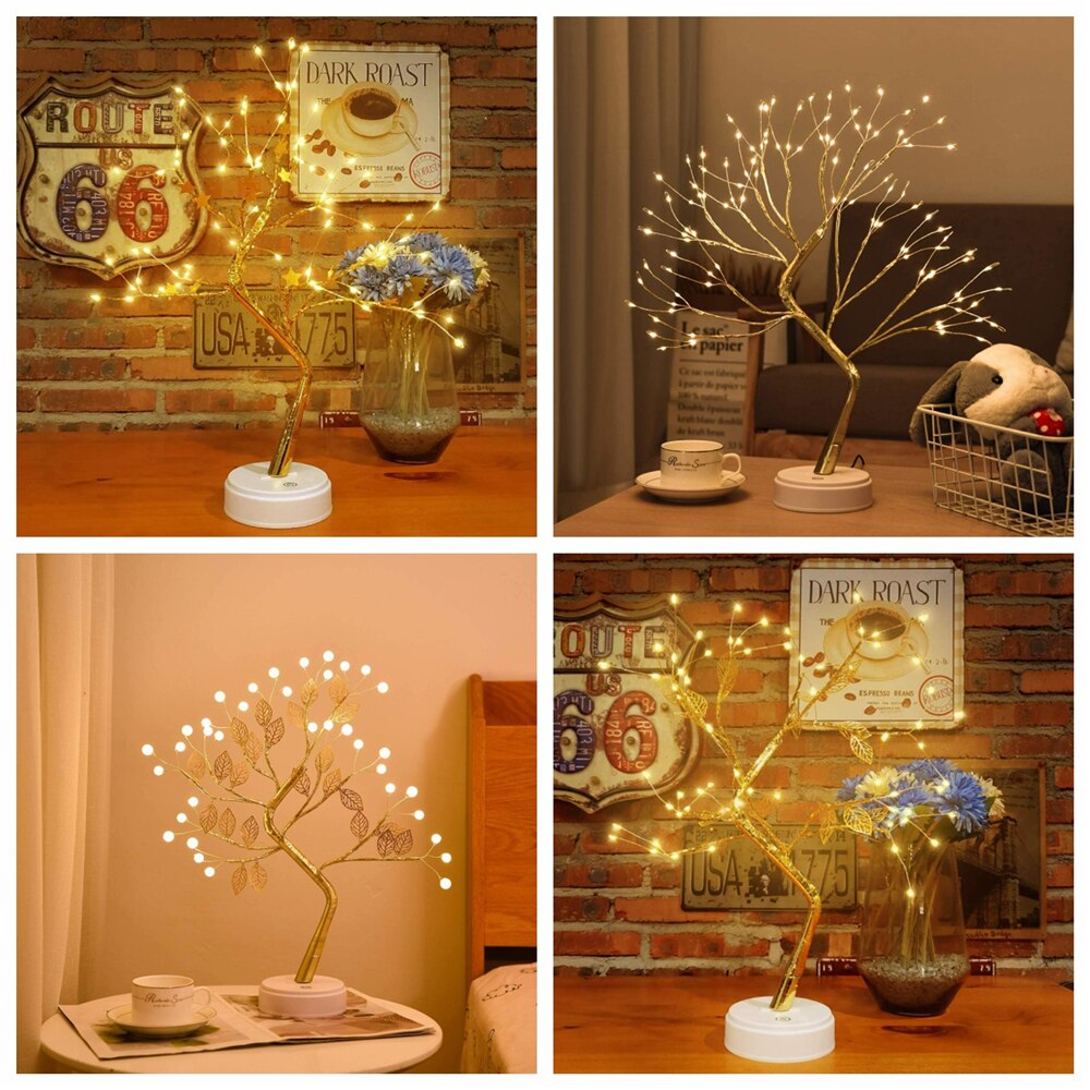 Skorter | LED Night Light Mini Christmas Twinkle Tree Copper Wire Garland Lamp For Home Holiday Kids Bedroom Decorative Glowing Fairy Light