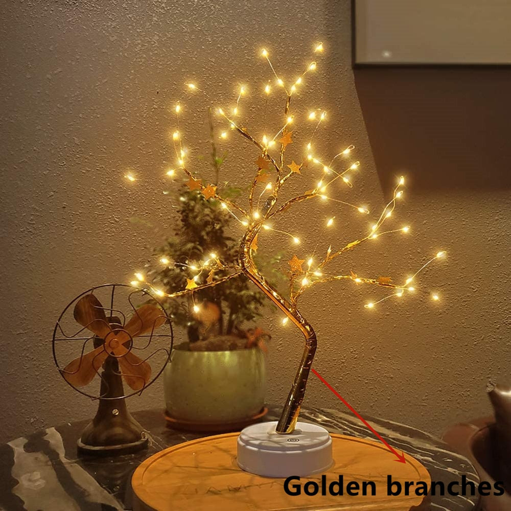 Skorter | LED Night Light Mini Christmas Twinkle Tree Copper Wire Garland Lamp For Home Holiday Kids Bedroom Decorative Glowing Fairy Light