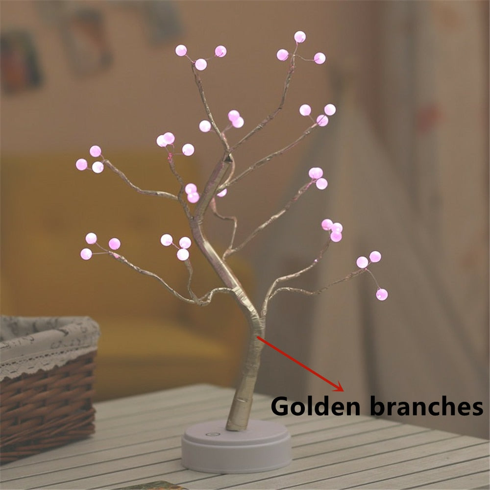 Skorter | LED Night Light Mini Christmas Twinkle Tree Copper Wire Garland Lamp For Home Holiday Kids Bedroom Decorative Glowing Fairy Light