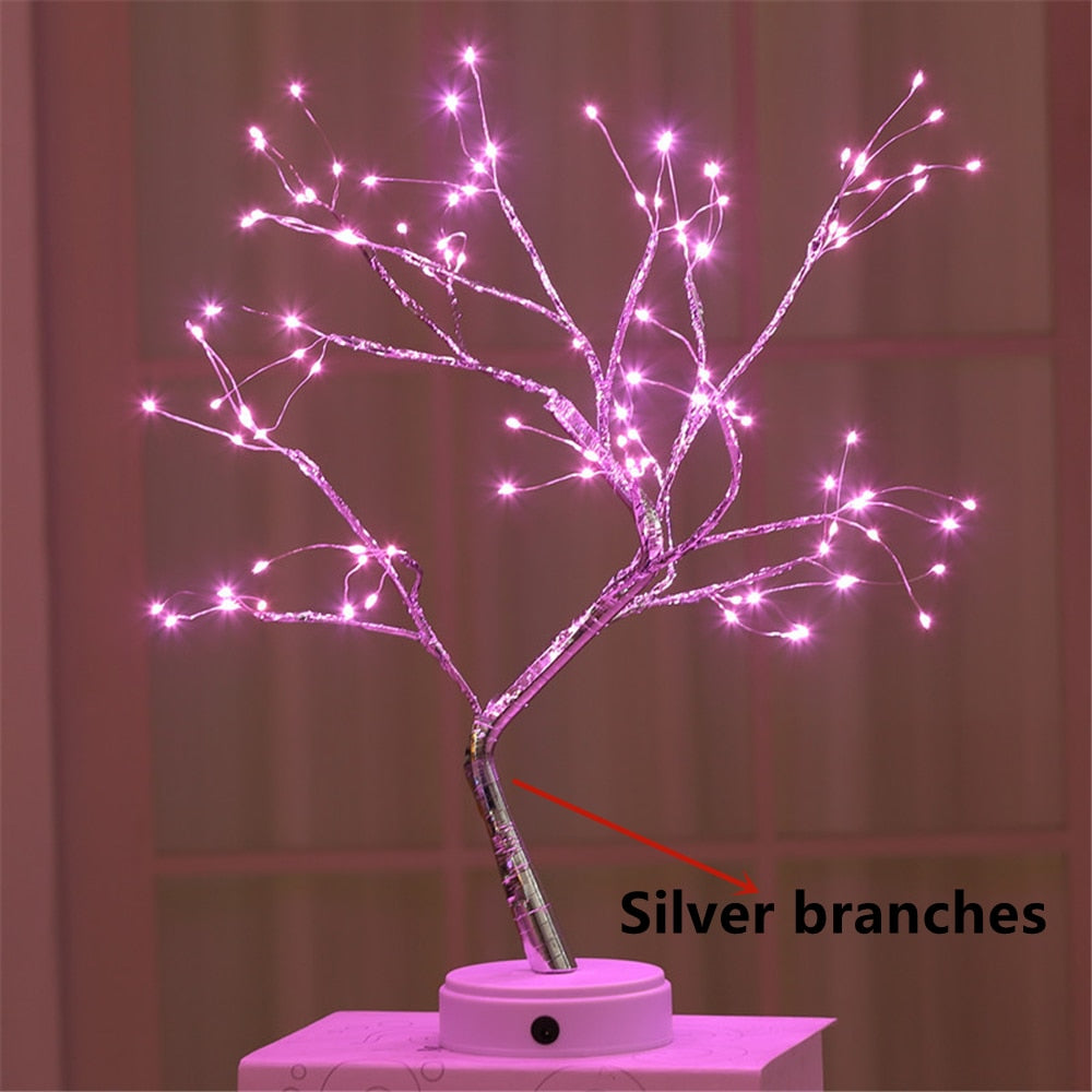 Skorter | LED Night Light Mini Christmas Twinkle Tree Copper Wire Garland Lamp For Home Holiday Kids Bedroom Decorative Glowing Fairy Light