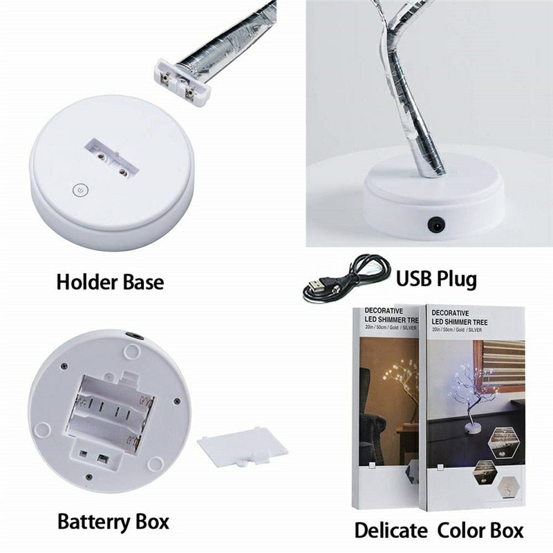 Skorter | LED Night Light Mini Christmas Twinkle Tree Copper Wire Garland Lamp For Home Holiday Kids Bedroom Decorative Glowing Fairy Light