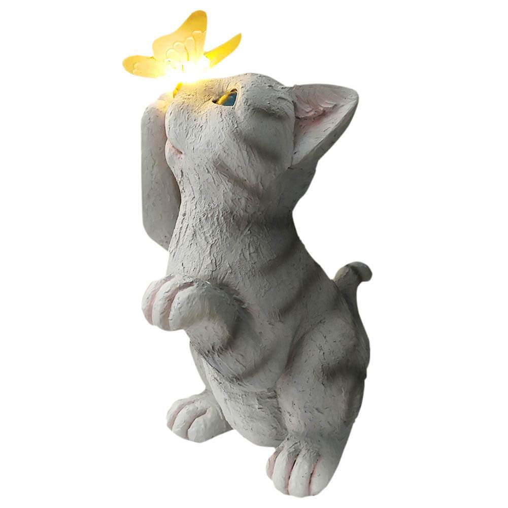 Skorter | SolarPurr Garden Light | LED Cat Figure with Butterfly | Solar Powered | Weatherproof | Outdoor Decoration