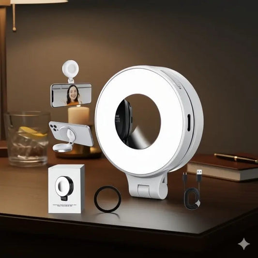 Skorter | LumiClip Portable Selfie Ring Light with Clamp – Magnetic and Rechargeable