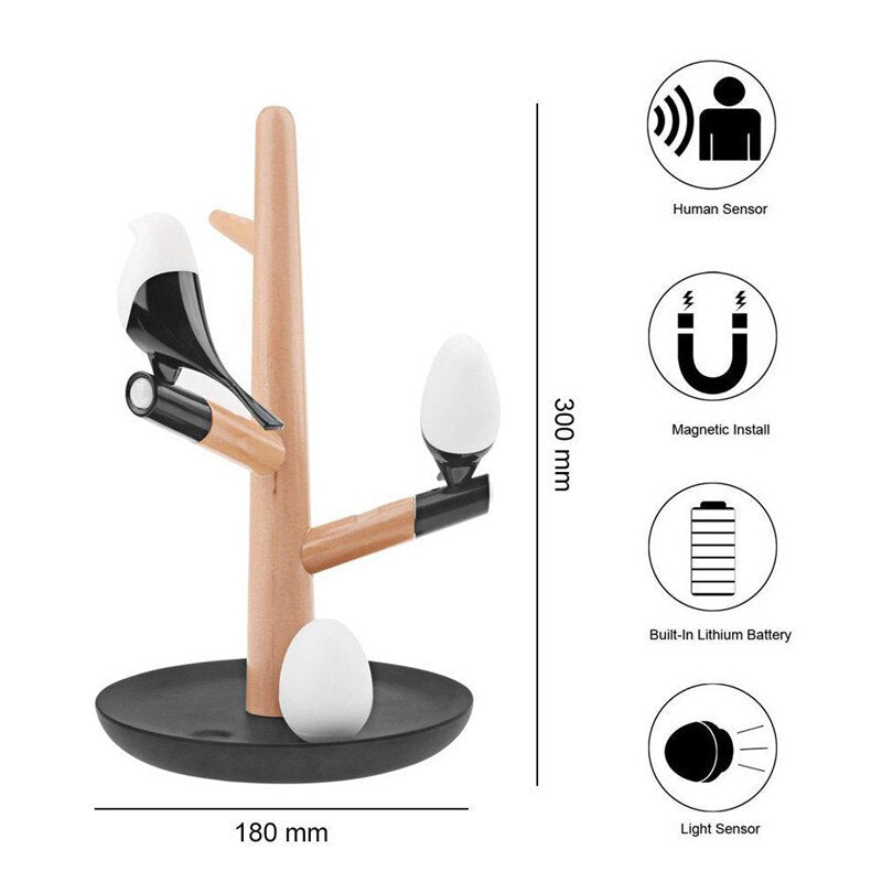 Skorter | Magpie Bird USB Charger Night Light Intelligent Vibration Induction LED Desk Lamp Small Egg LED Light Home Decor Lamp Gifts