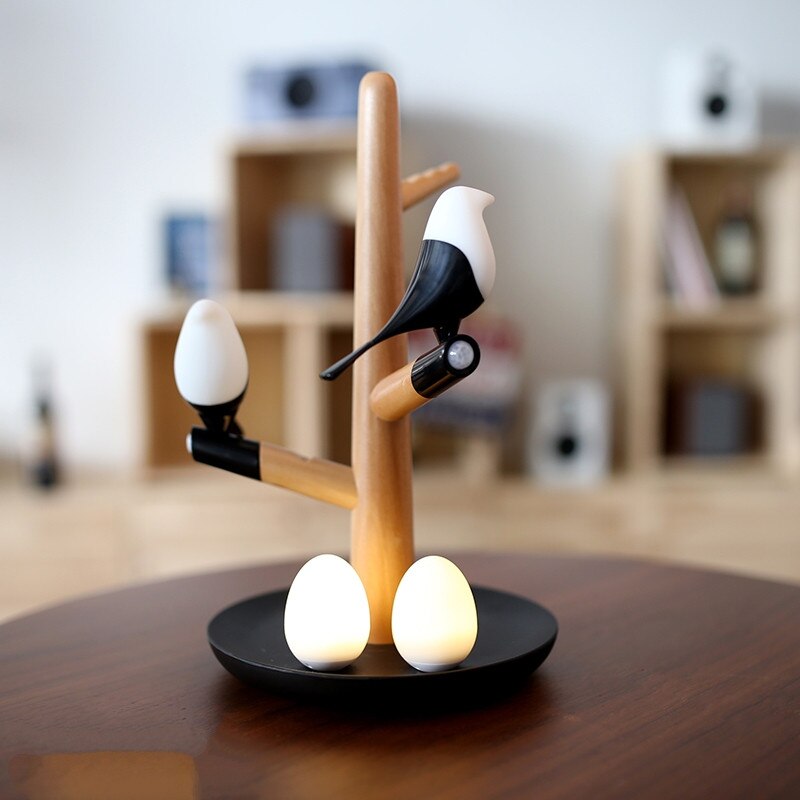 Skorter | Magpie Bird USB Charger Night Light Intelligent Vibration Induction LED Desk Lamp Small Egg LED Light Home Decor Lamp Gifts