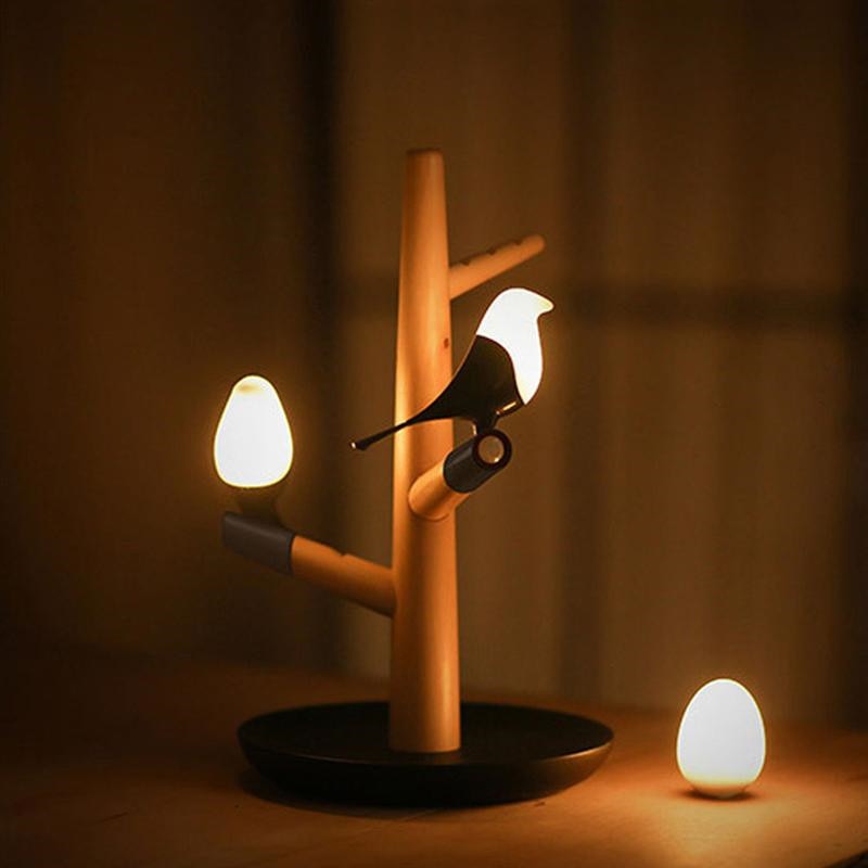 Skorter | Magpie Bird USB Charger Night Light Intelligent Vibration Induction LED Desk Lamp Small Egg LED Light Home Decor Lamp Gifts