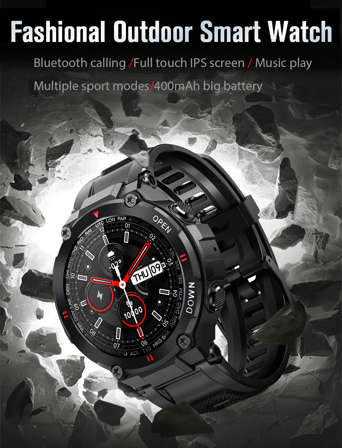 Smart Watch Outdoor Waterproof Sports Watch 1.28'' Multiple Sport Modes for Android iPhones Black/Green/Gray