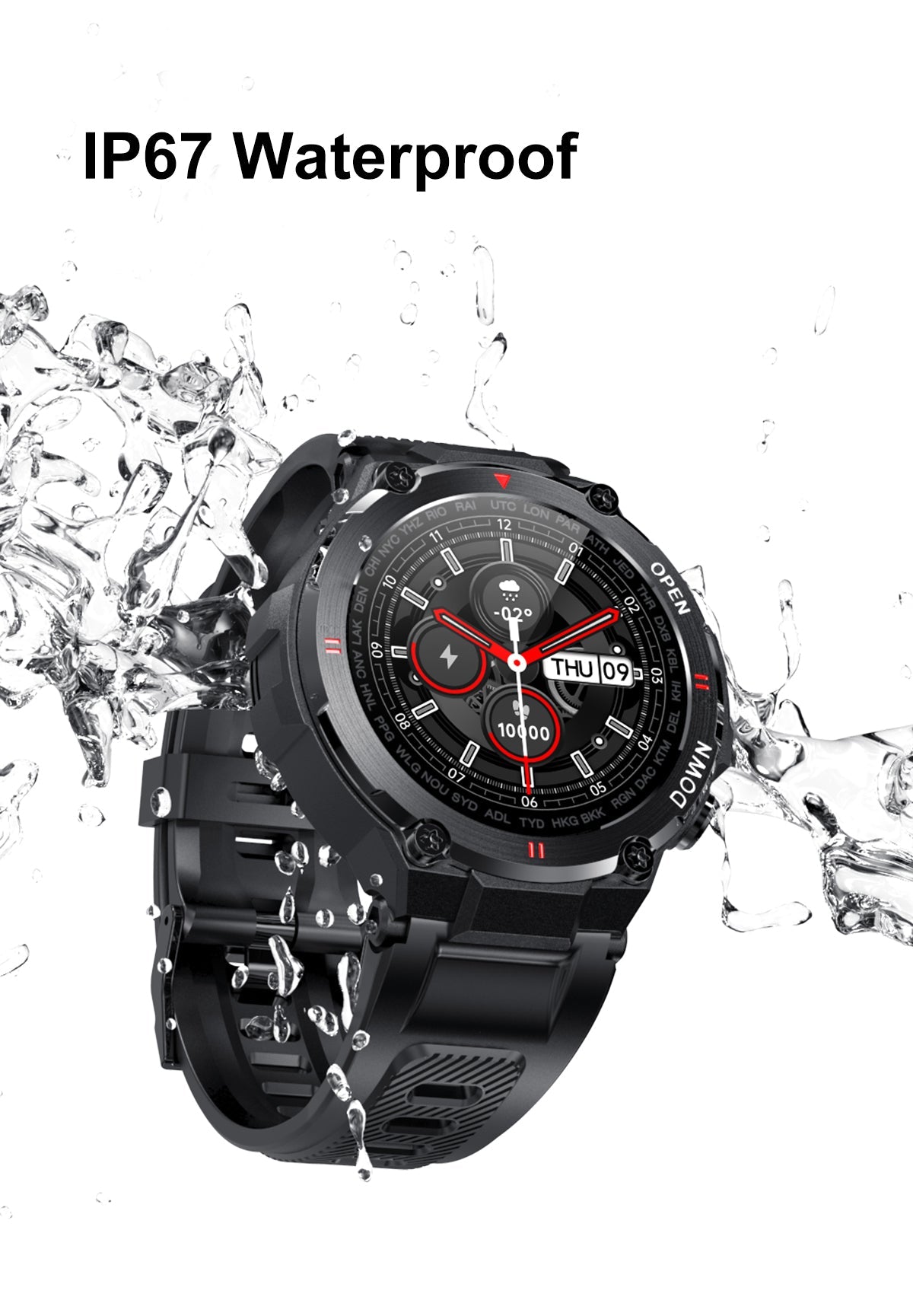 Smart Watch Outdoor Waterproof Sports Watch 1.28'' Multiple Sport Modes for Android iPhones Black/Green/Gray