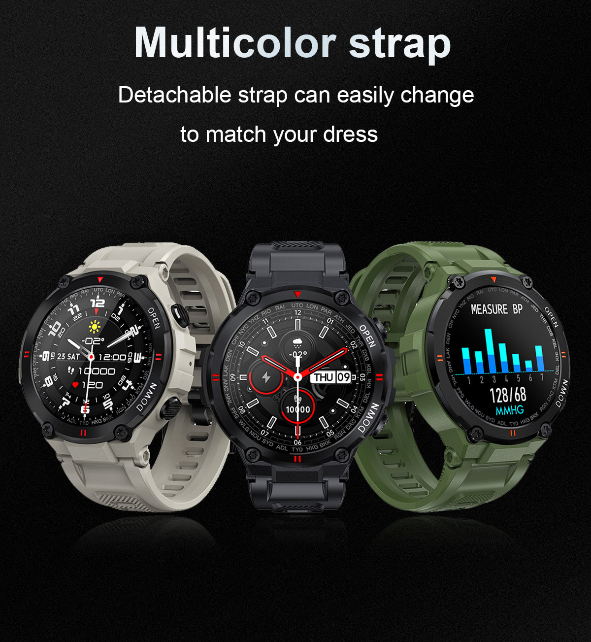 Smart Watch Outdoor Waterproof Sports Watch 1.28'' Multiple Sport Modes for Android iPhones Black/Green/Gray