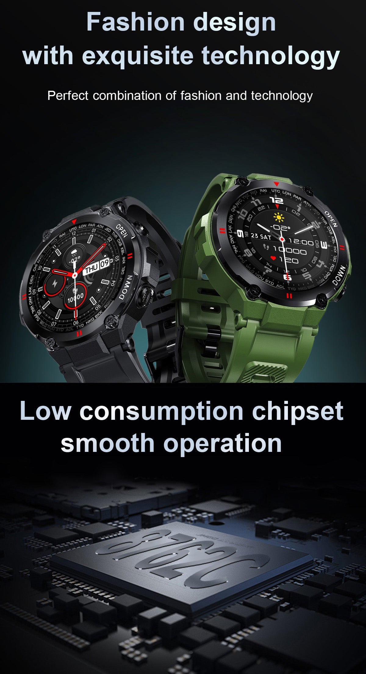 Smart Watch Outdoor Waterproof Sports Watch 1.28'' Multiple Sport Modes for Android iPhones Black/Green/Gray