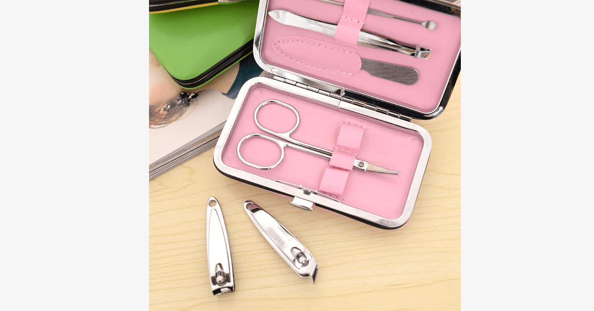 Skorter | 7-piece nail clipper set - Comes in a pink case - Perfect for manicure!