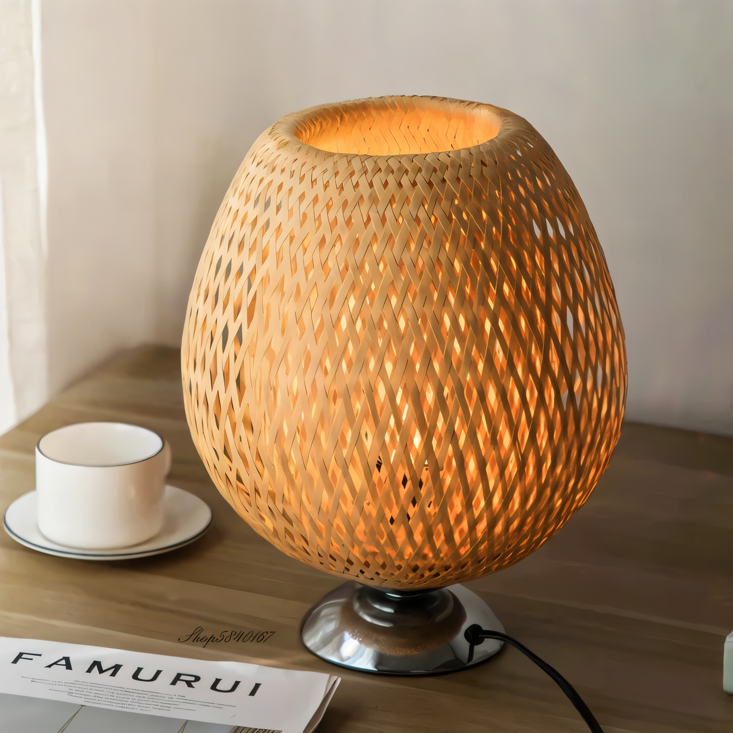 Skorter | NatureHue – Vintage Bamboo Table Lamp – Creative Woven Rattan Desk Light