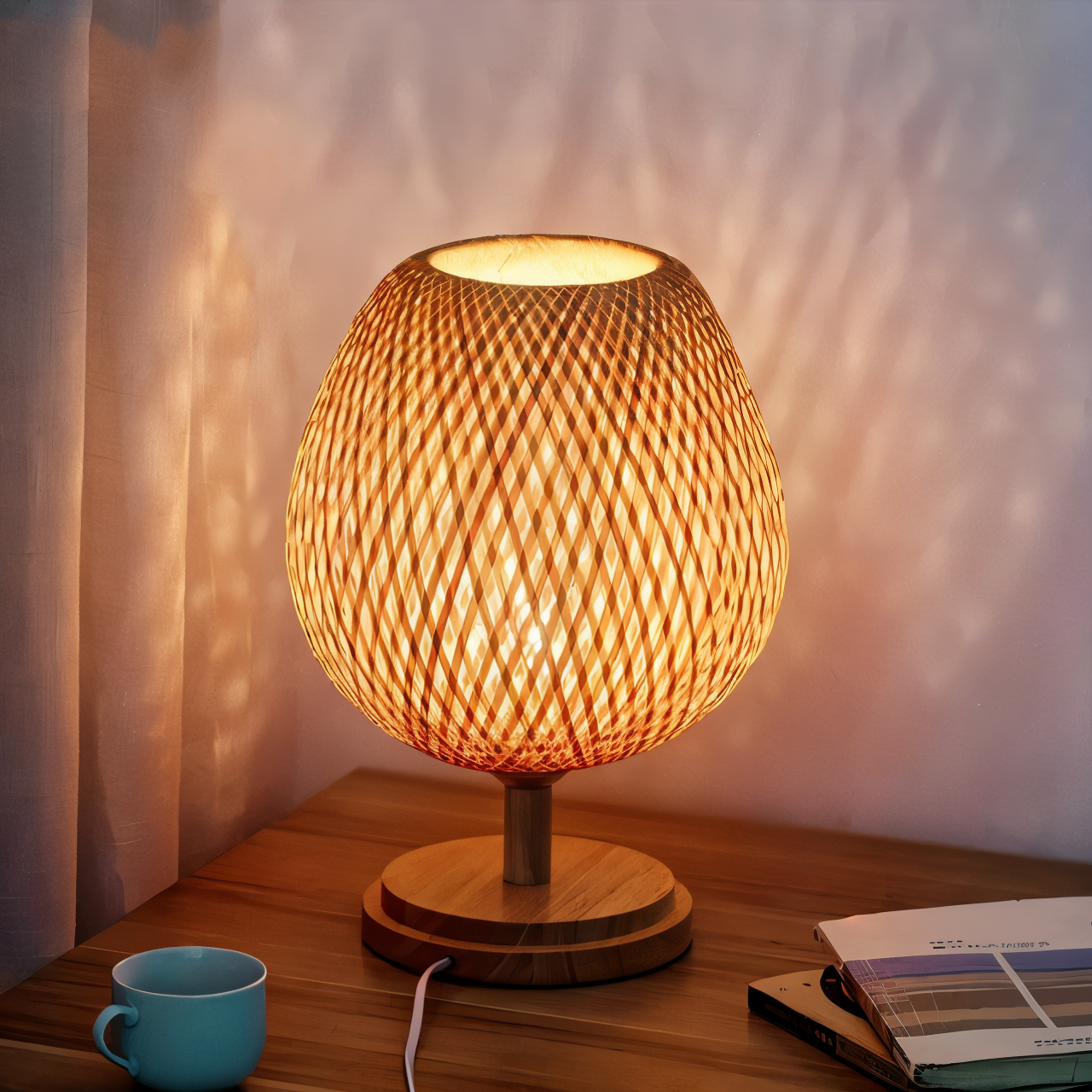 Skorter | NatureHue – Vintage Bamboo Table Lamp – Creative Woven Rattan Desk Light