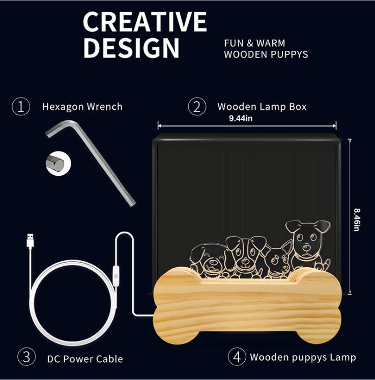 Skorter | New Dog Foldable 3d Lamp Bedroom Children's Room Christmas Gift 3d Nightstand Lamps For Bedroom Korean Desk Lamp