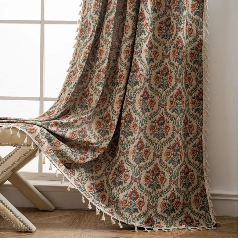Skorter | Ditsy Floral Tassel Curtain Panel for Bedroom or Living Room