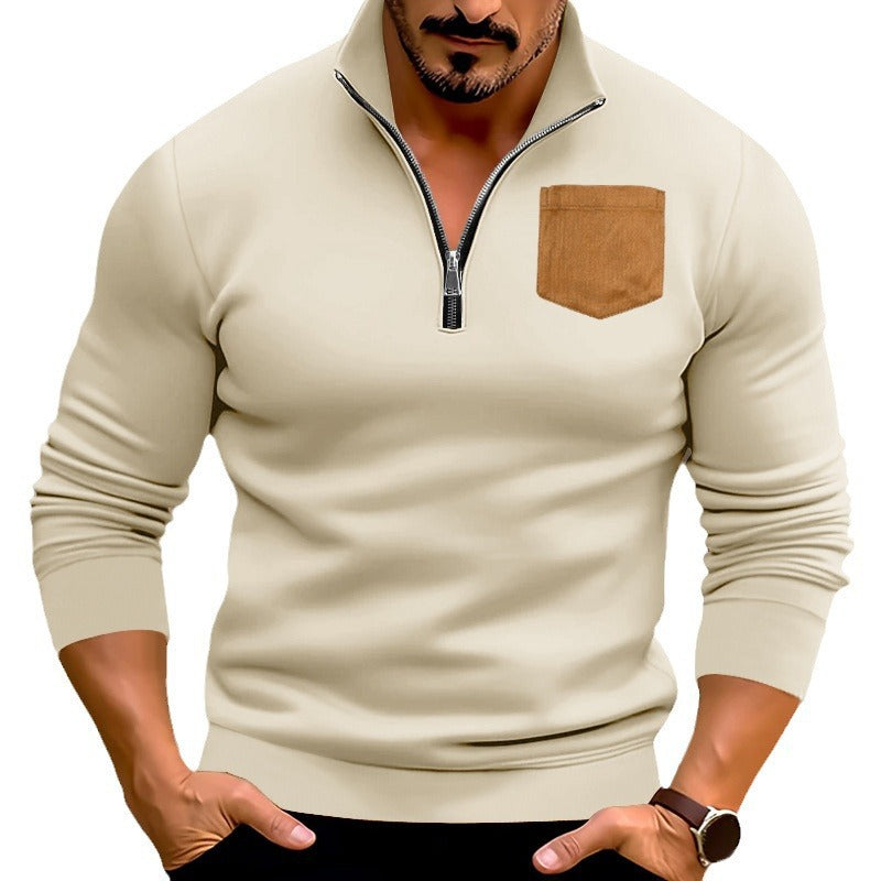 Men's sporty pullover with half zipper and contrasting chest pocket Skorter