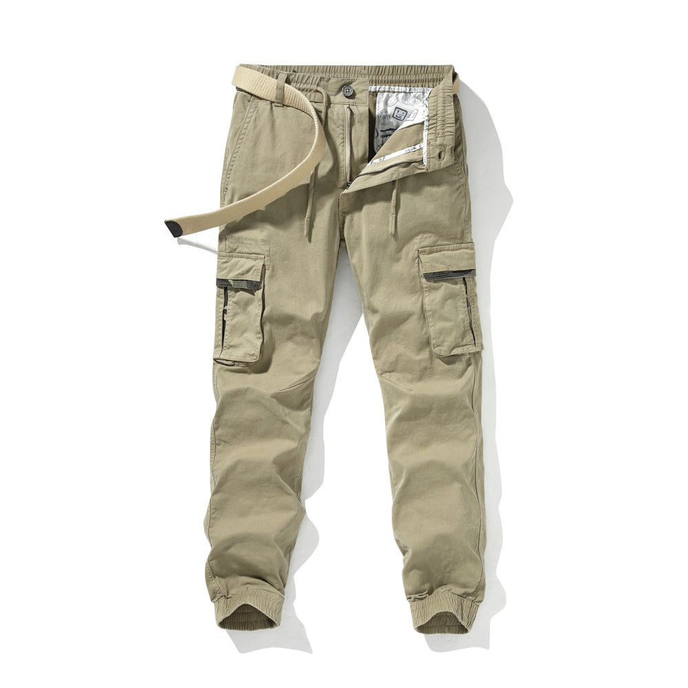 Men's Cargo Pants with Elastic Waistband and Multiple Pockets Skorter