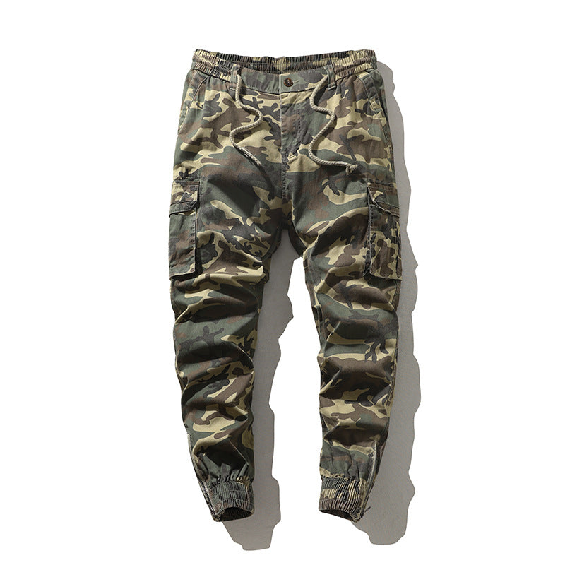 Men's cargo pants in modern camouflage design with elastic waistband and practical pockets Skorter