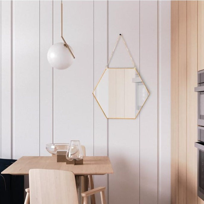 Skørter | Hanging Gold Hexagon Wall Mirror