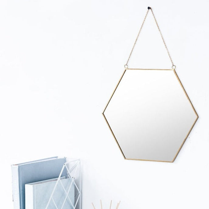 Skørter | Hanging Gold Hexagon Wall Mirror