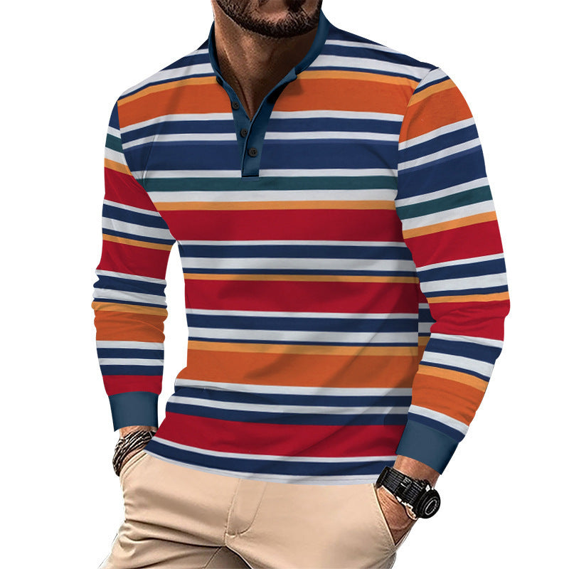 Men's long-sleeve shirt in an elegant striped look with a fashionable stand-up collar Skorter
