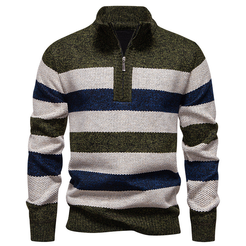 Men's stylish knit sweater with a half-high collar and contrasting stripes Skorter