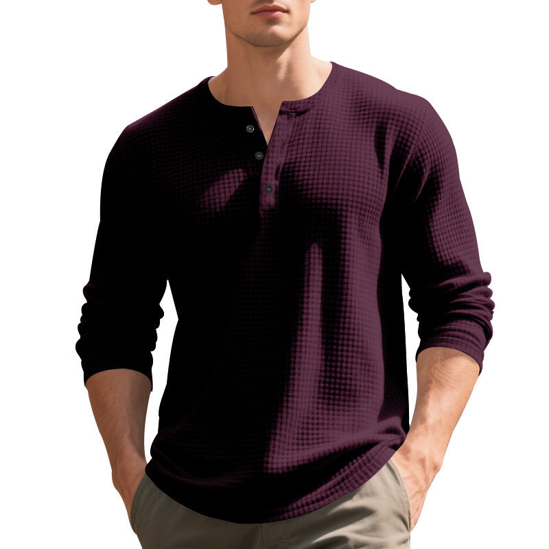 Men's Long Sleeve Shirt with Press Buttons and Textured Design Skorter
