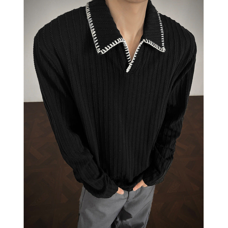 Men's sweater with casual textured design and trendy collar Skorter
