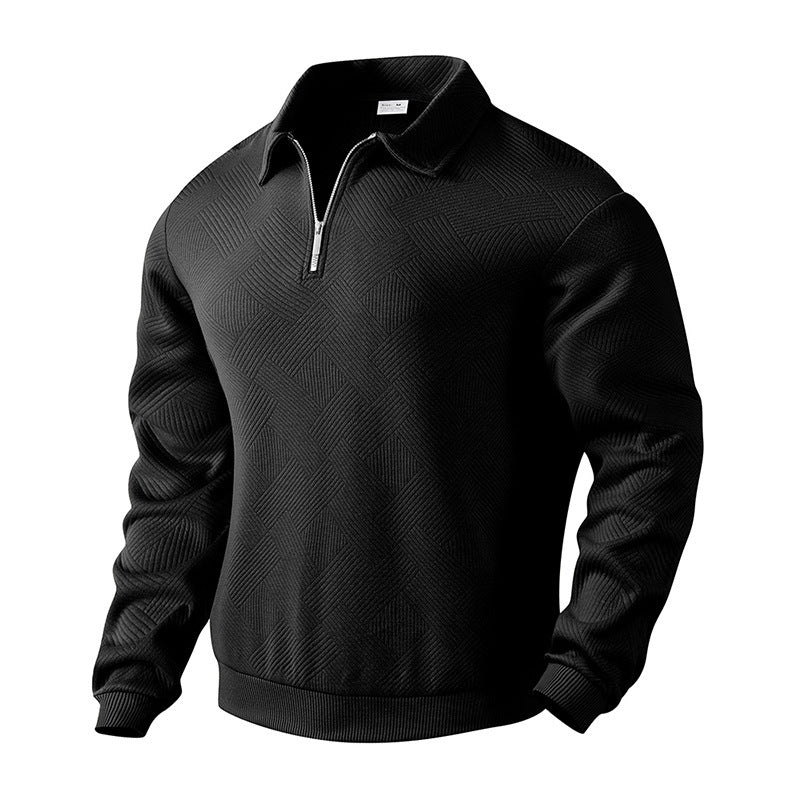Men's Sporty Sweater with Zipper and Textured Design Skorter