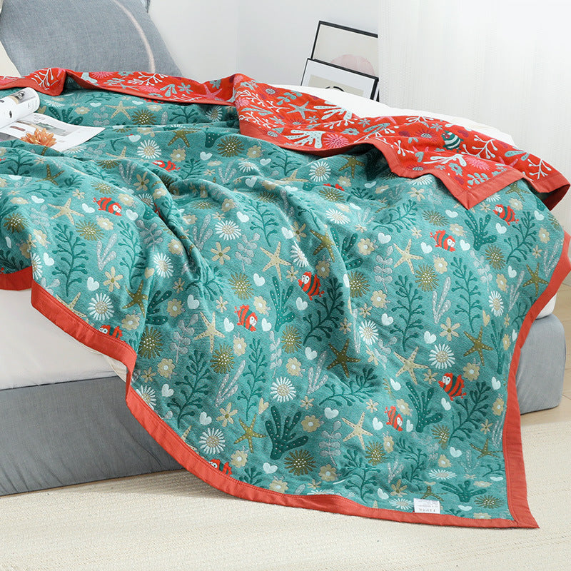 Skorter | Five-layer gauze towel blanket plaid pure cotton double single thick fleece blanket four seasons