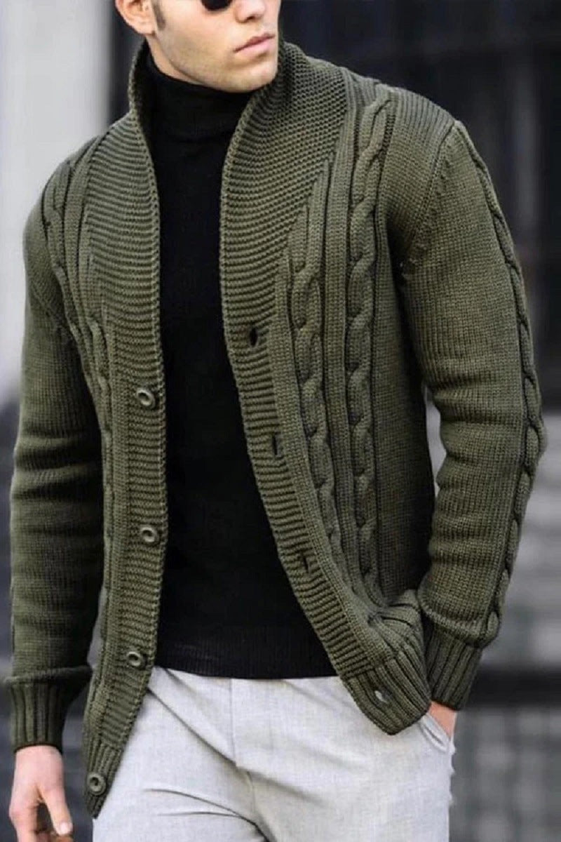 Men's Cardigan with Unique Cable Pattern and Practical Pockets Skorter