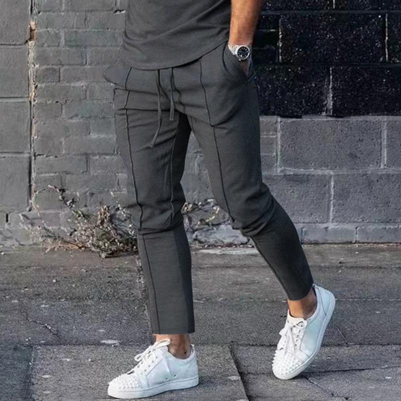 Men's Sporty Casual Pants with Side Pockets and Elastic Waistband Skorter
