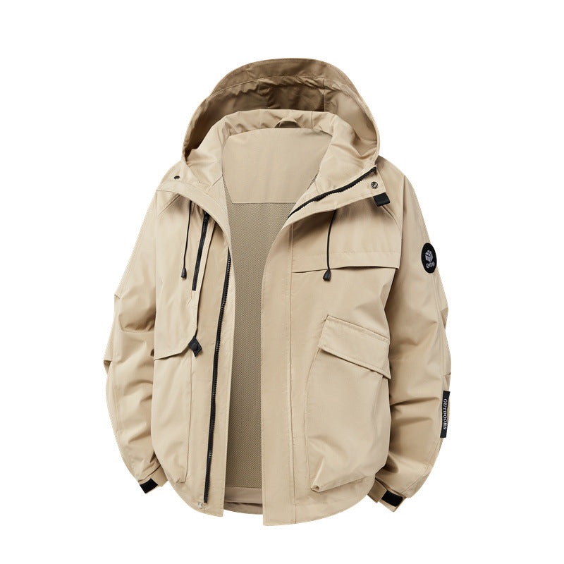 Men's technical outdoor jacket with waterproof material and numerous zippered pockets Skorter