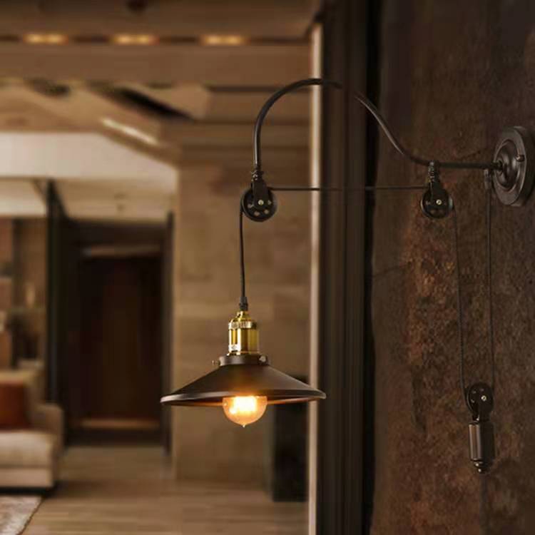 Skorter | Retro Industrial Wrought Iron Light Pulley Wall Sconce Lamp