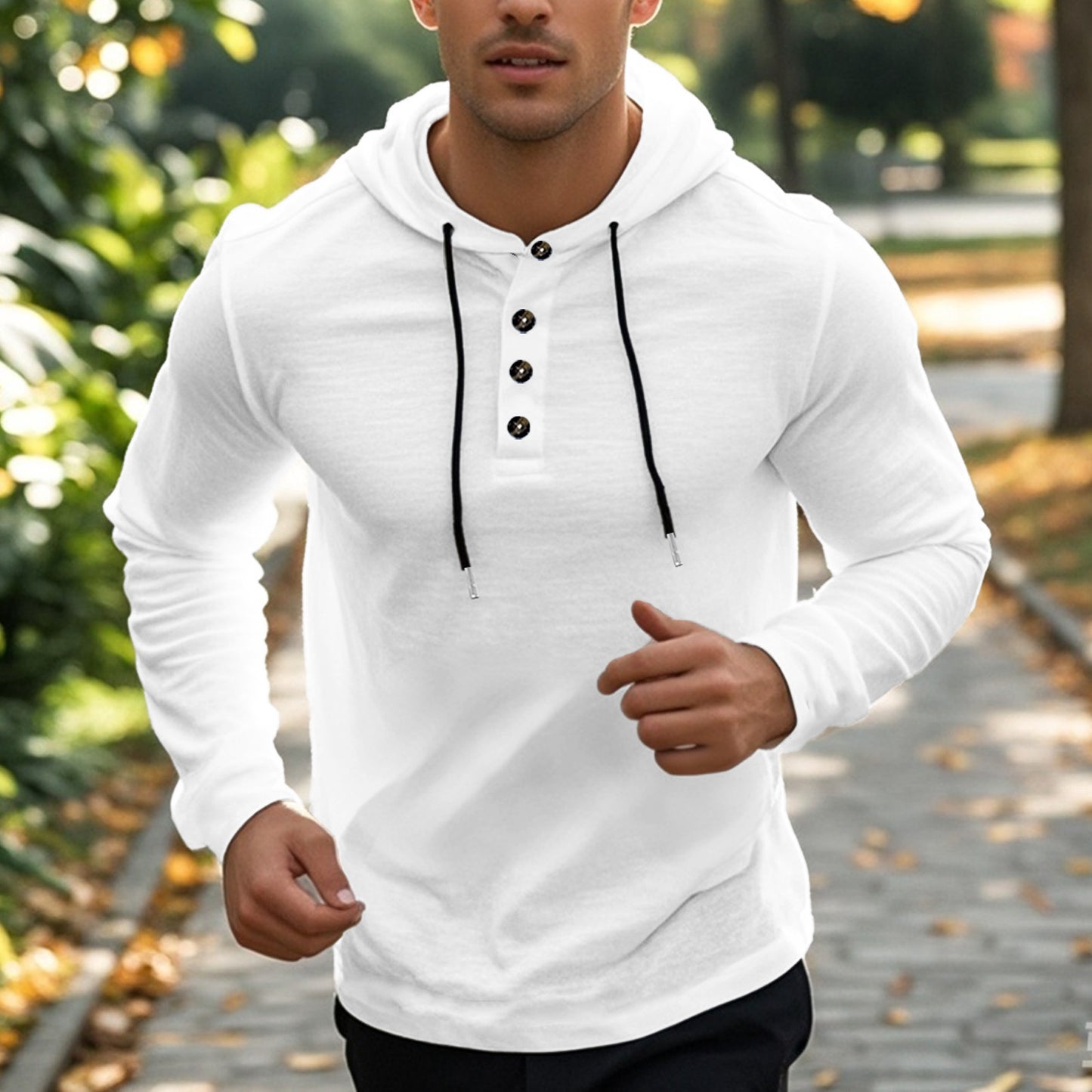 Men's hooded sweater with two-button closure and sporty cut Skorter