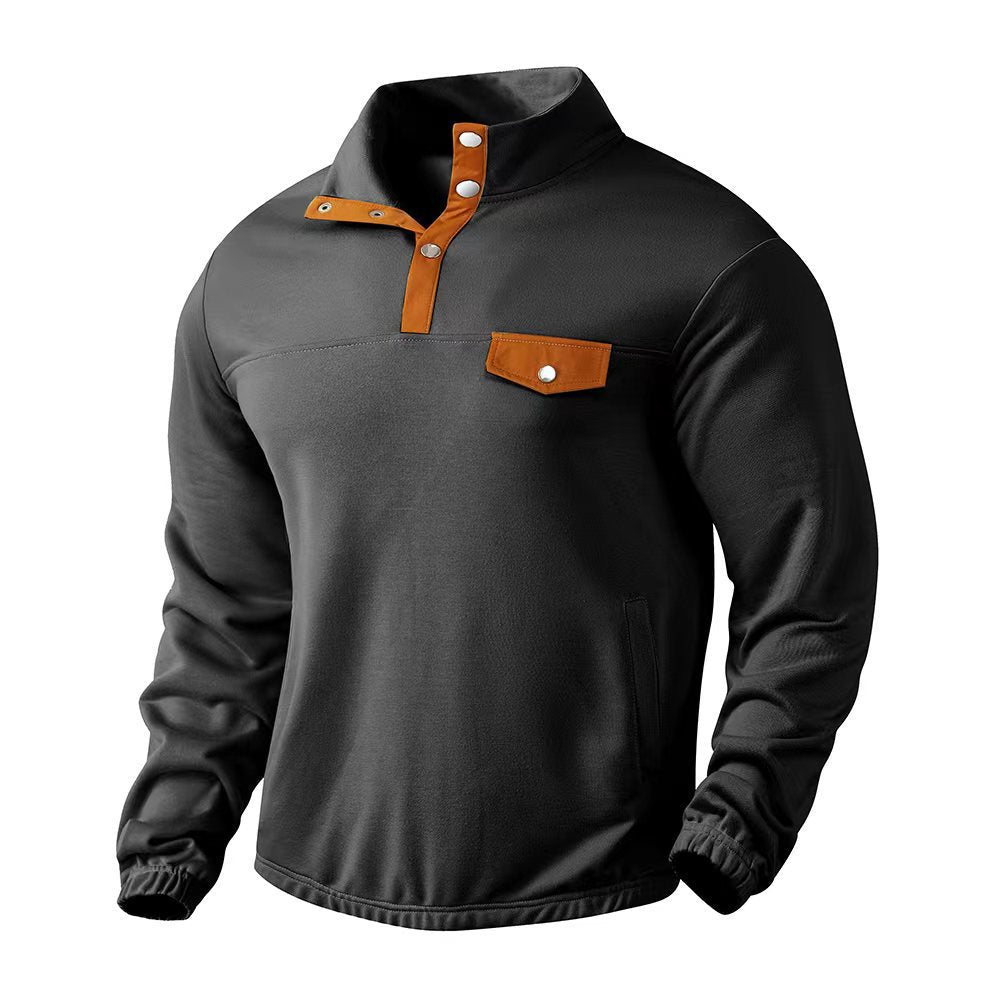 Men's Stylish Pullover with Half Zipper and Practical Chest Pocket Skorter