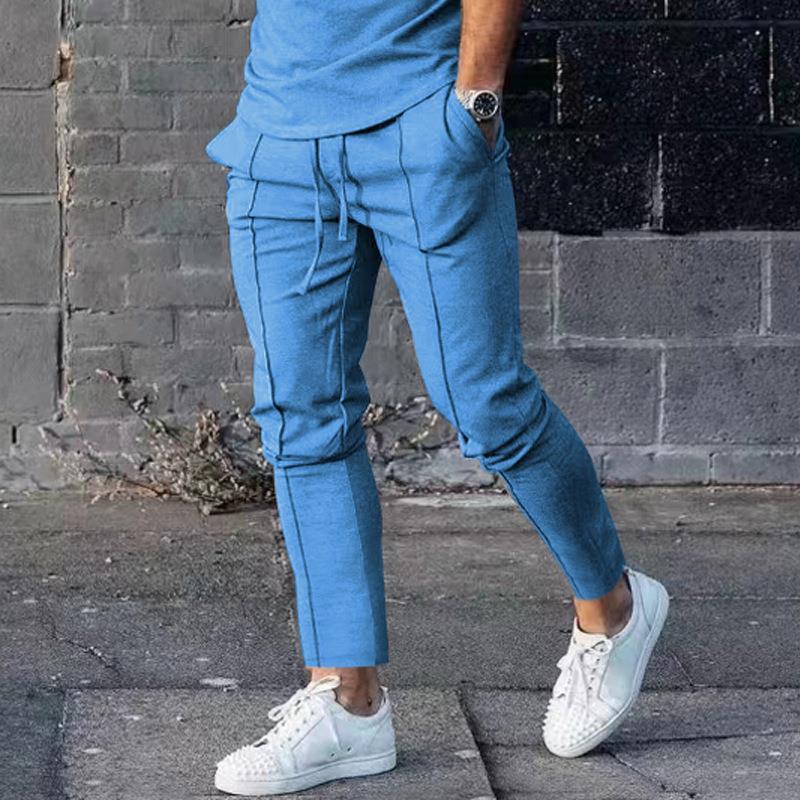 Men's Sporty Casual Pants with Side Pockets and Elastic Waistband Skorter