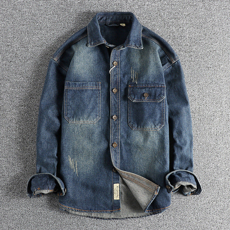 Men's denim shirt with flap pockets and vintage design Skorter