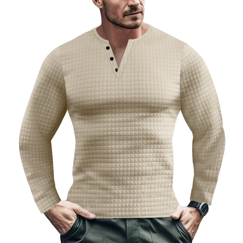 Men's Long Sleeve Shirt with Textured Design and Fashionable Button Closure Skorter
