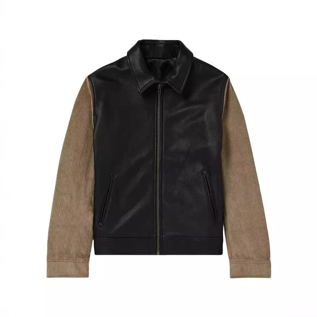 Men's stylish leather jacket with cord details and practical zippered pockets Skorter