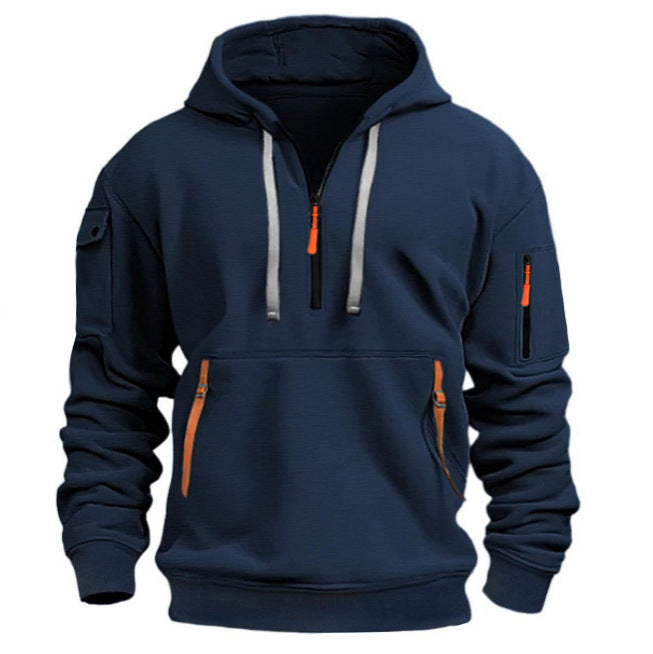 Men's Practical Hoodie with Side Zipper and Versatile Pockets Skorter