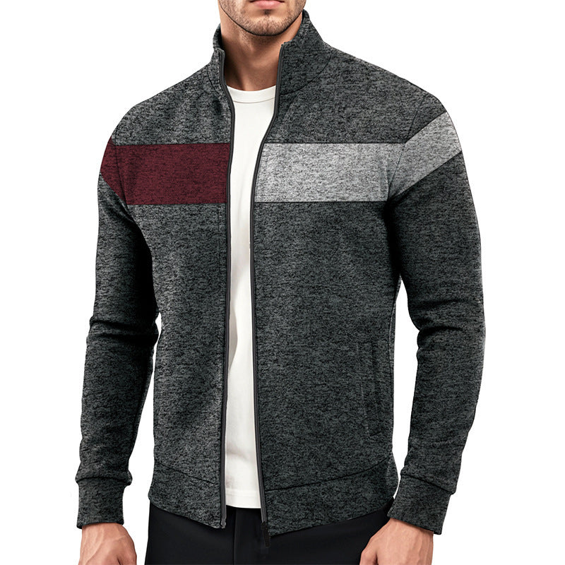 Men's sporty stand-up collar sweater with contrasting color areas and high-quality cotton Skorter