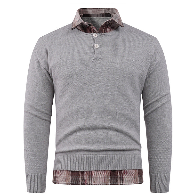 Men's sweater with integrated shirt collar and button details Skorter