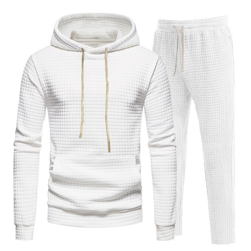 Men's Sporty Hoodie Set with Fashionable Textured Design and Elastic Cuffs Skorter