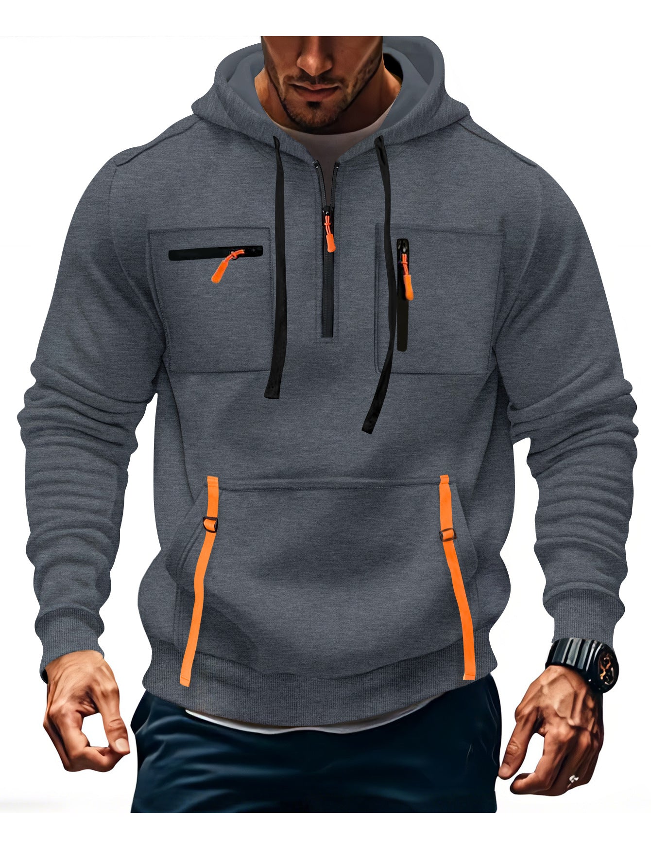 Men's stylish hoodie with functional zippered pockets Skorter