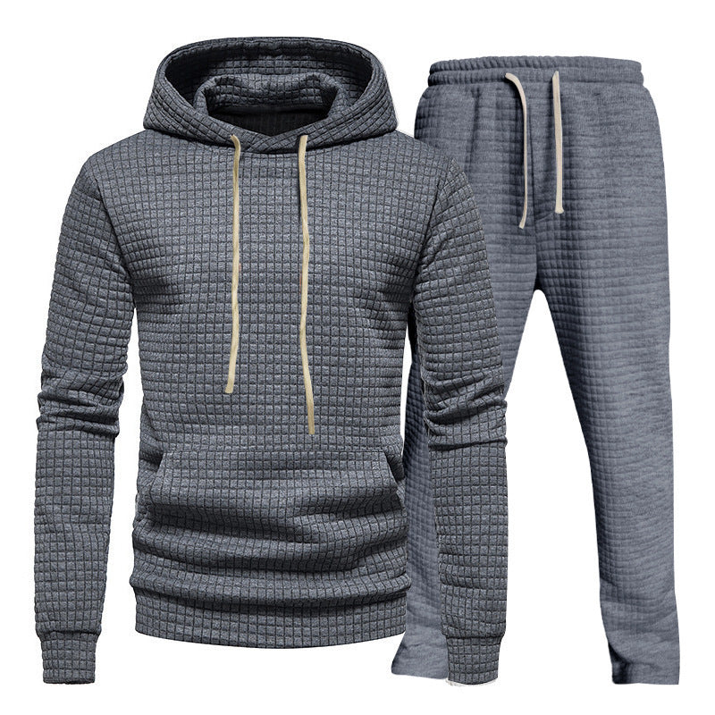 Men's Sporty Hoodie Set with Fashionable Textured Design and Elastic Cuffs Skorter